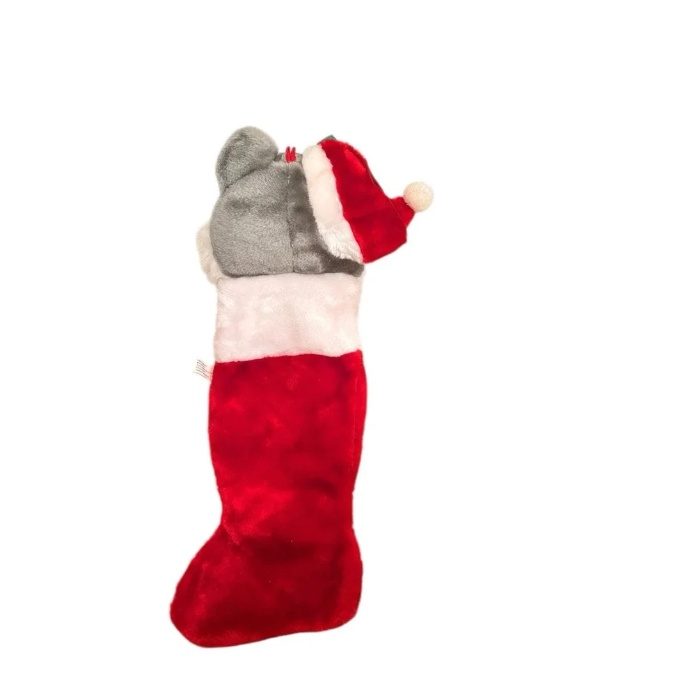 Vtg Pacific Products Ltd 3D Gray Cat Plush Red Christmas Stocking 21